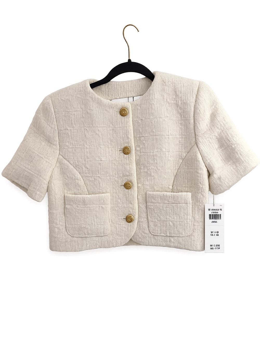 Abercrombie & Fitch Cream Tweed Cropped Jacket Gold Buttons NWT Size S